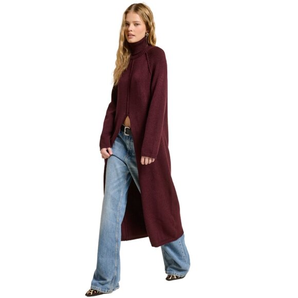 Mimosa Merlot Turtleneck Split Front Midi Sweater MD4063_C2 - Picture 3 of 5